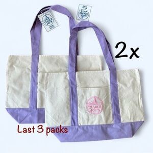 Set of 2 Trader Joes LARGE Purple Lavender Canvas Tote BRAND NEW RELEASE 2026